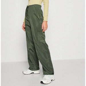 NOISY MAY Droplets High Waist Sky Tapered Cargo Rain Pants Olive Green Size XL